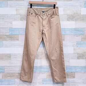 POLO Ralph Lauren 650 Straight Leg Jeans Tan Flat Front Cotton Twill Mens 30x28